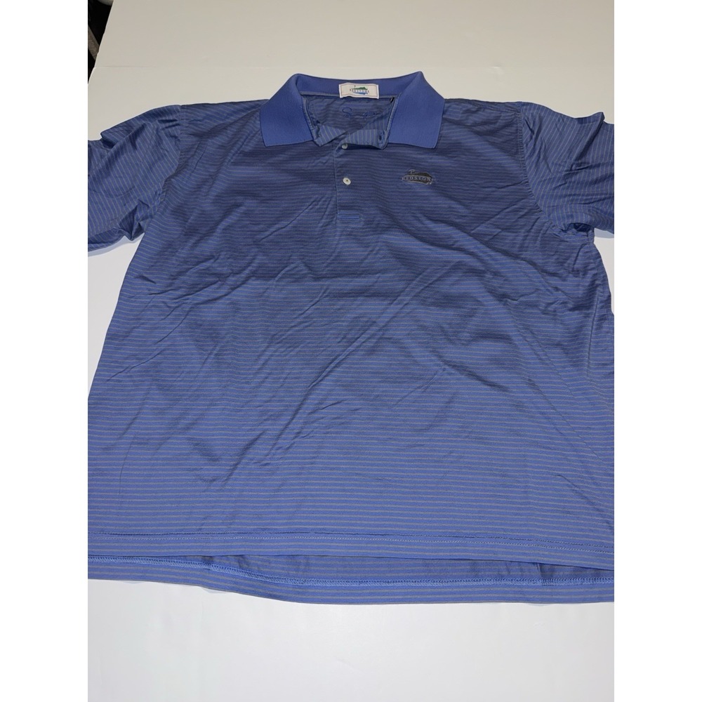 Redstone Men XL Polo Shirt Blue Gray Striped 100% Supima Cotton Golf Preppy Top